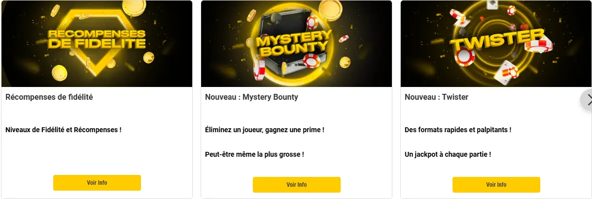 Sectie met promoties en beloningen voor casino spelers