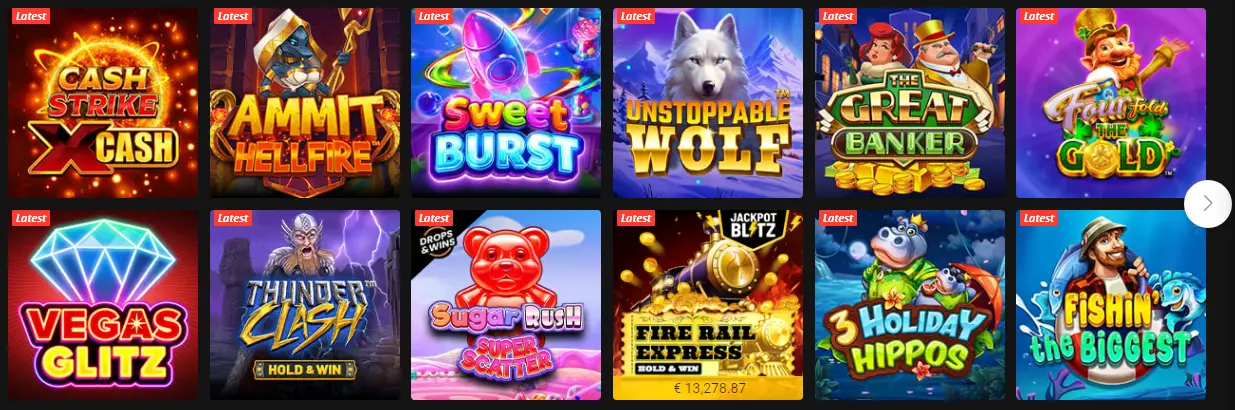 Bibliotheek met tafelspellen, slots en live casino